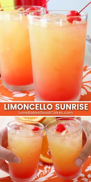 Easy Brunch Drinks, Limoncello Sunrise, Simple Brunch Menu Ideas, Brunch Cocktails Easy, Simple Mixed Drinks, Drink Menu Ideas, Brunch Drinks Alcoholic, Pub Cocktails, Fun Cocktail Recipes