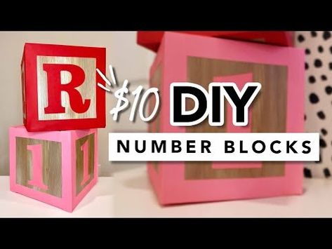 $10 DIY Giant Number Blocks - YouTube Diy Letter Blocks For Party, Stencil Letters On Wood, Baby Blocks Diy, Letter Blocks Decor, Number Blocks, How To Make Letters, Baby Table, Abc Blocks, Name Boxes