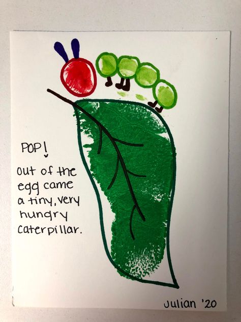 Fun Handprint Art, Very Hungry Caterpillar Footprint Art, Hungry Caterpillar Footprint Craft, Eric Carle Handprint Art, Berry Handprint Craft, Rainforest Handprint Craft, Arts And Crafts Infants, Hungry Caterpillar Handprint Art, Arts And Crafts For 17 Month Old