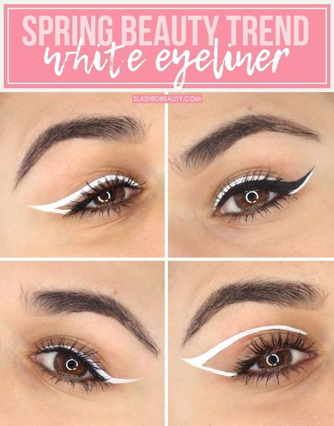 4 Ways to Wear White Eyeliner | How to Wear White Eyeliner Looks for Spring | Slashed Beauty #whiteeyeliner #springmakeup #springbeauty #eyeliner #eyelinertutorial #graphicliner White Eyeliner Looks, White Liquid Eyeliner, White Eyeliner Makeup, Spring Makeup Trends, Fresh Makeup, Eyeliner Styles, White Makeup, White Eyeliner, Eye Makeup Designs