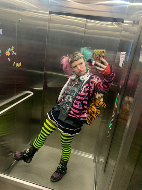 Decorakei, harajuku fashion, alt, weird, aesthetic, clown Graffiti Aesthetic Outfit, Alternative Clown Costume, Weird Girl Aesthetic Outfits, Colorful Alt Outfits, Weird Girl Outfits, Carnival Aesthetic Outfit, Weird Kid Aesthetic, Clown Aesthetic Outfit, Clown Core Fashion