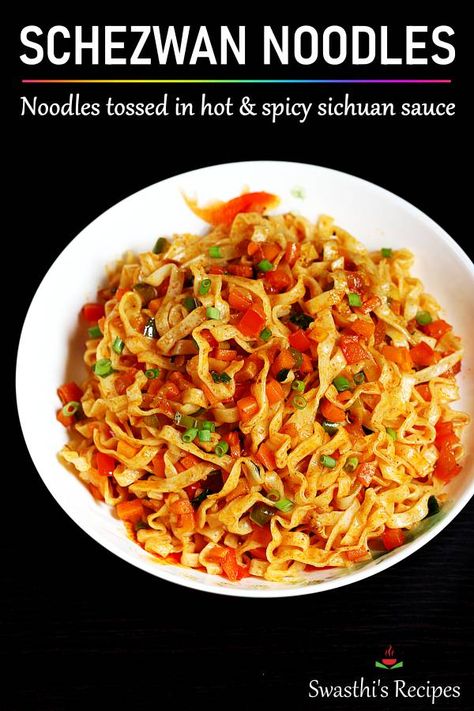 Schezwan Noodles, Szechuan Sauce, Noodles Vegetables, Indo Chinese Recipes, Maggi Recipes, Schezwan Sauce, Veggie Fries, Chinese Restaurants, Sichuan Pepper