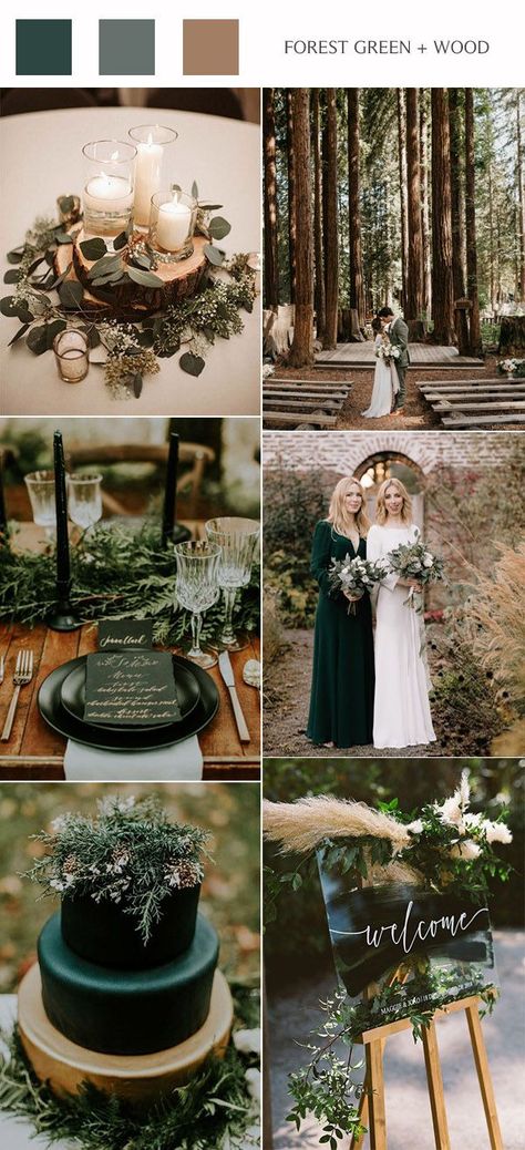 TOP 10 wedding color ideas for 2020 #TOP #wedding #color #ideas #for #2020 Rustic Forest Green Wedding, May Forest Wedding, Outside Wedding Color Schemes, Fall Winter Wedding Ideas, Wedding Decor Forest Green, Color Schemes Wedding Fall, Forest Green And Wood Wedding, Evermore Aesthetic Wedding, Woods Wedding Color Scheme