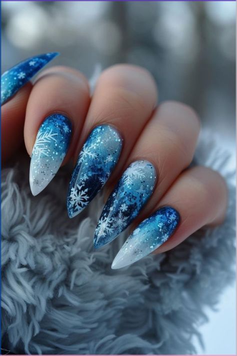 Elsa Inspired Nails, Elsa Nails Frozen, Winter Theme Outfit, Frozen Inspired Nails, Frozen Nail Designs, Blue Nails Winter, Trending Winter Nails, Elsa Nails, Christmas Nails Inspiration