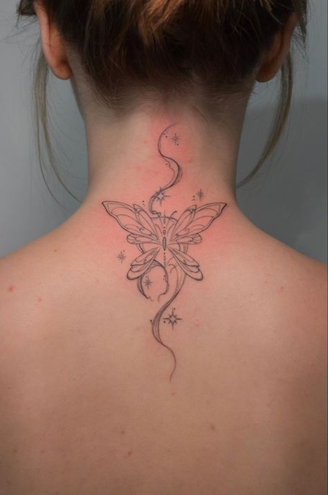 Back Neck Tattoo Designs, Tattoo Designs For Female, Tattoo Ideas Neck, Back Neck Tattoo, Neck Tattoos For Women, Tattoo Fairy, Neck Tattoo Ideas, Cute Tattoo Ideas, Maching Tattoos