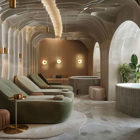 Luxury Spa Design Interiors, Spa Corridor, Spa Resort Interior, Wellness Spa Interior Design, Green Atrium, Spa Design Interior, Luxury Spa Design, Oasis Hotel, Home Spa Room