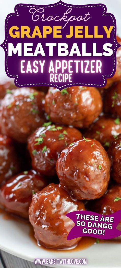 Party Meatballs Grape Jelly, Grape Meatballs, Crockpot Grape Jelly Meatballs, Meatballs Grape Jelly, Jelly Meatballs Crockpot, Best Crockpot Meatballs, Meatball Appetizer Crockpot, Meatball Dinner Recipes, Freezer Meatballs