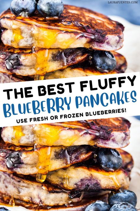 fluffy blueberry pancakes Blueberry Yogurt Pancakes, Blueberry Greek Yogurt Pancakes, Blueberry Muffin Pancakes, Berry Pancakes Recipe, How To Make Blueberry Pancakes, Crispy Fluffy Pancakes, Best Blueberry Pancake Recipe, Uses For Frozen Blueberries, Huckleberry Pancakes