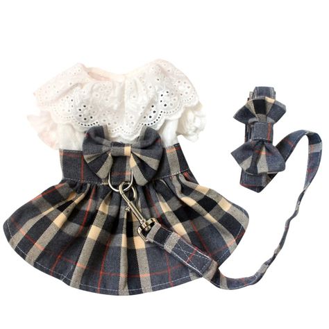 Gyuzh Dog Dress with Dog Leash,Dog Dresses for Small Dogs Puppy Cat Dress Summer Dog Bowknot Skirts Cowboy Plaid Lace Dog Dress Clothes for Small Dogs Girl Grey Plaid Skirt, Beautiful Spring Dresses, Travel Dog Bowl, Dog Harness Dress, Women Lunch Bag, Dog Winter Clothes, Yellow Vest, Dog Suit, Harness Dress