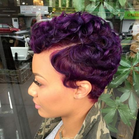 50 Most Captivating African American Short Hairstyles Dark Purple Hair Color, Short Hair Styles African American, Curly Pixie Hairstyles, Dark Purple Hair, American Hairstyles, Curly Pixie, Ombré Hair, Hair Color Purple, Sassy Hair