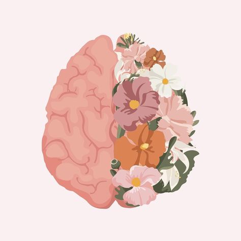 Brain Flowers, Brain Clipart, Floral Brain, Health Illustration, Brain Illustration, Vision Board Pics, Health Images, Vision Board Images, Vision Board Photos