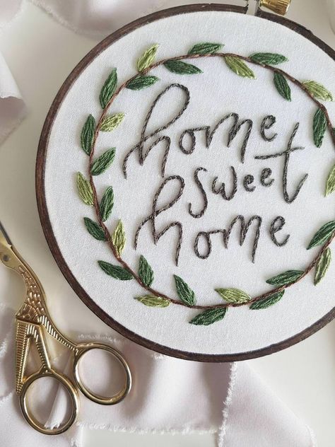 Made a housewarming gift for myself, let me know what you think! I haven't done a wreath since my early days :) Summer Florals, Beginner Embroidery, Beginner Embroidery Kit, Embroidery Hoop Wall Art, Pola Sulam, Simple Embroidery, Sewing Embroidery Designs, Hand Embroidery Art, Hand Embroidery Stitches