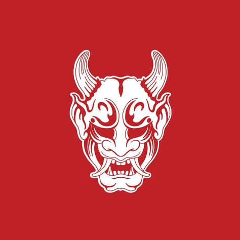 Japanese Demon Oni Mask Logo Design vector illustration Oni Japanese Folklore, Oni Mask Logo, Oni Mask Pfp, Demon Logo Design, Oni Illustration, Oni Mask Drawing, Oni Aesthetic, Mask Logo Design, Japanese Illustration Art