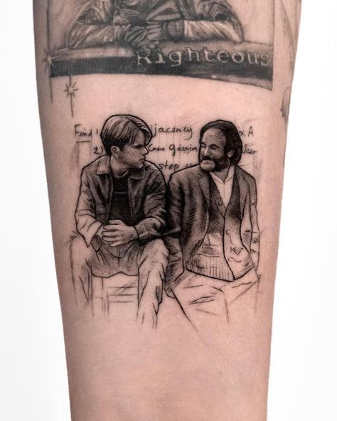 Kenneth Ink | - Good Will Hunting, Will and Sean, flash design. It is always fun to render different textures within a realism piece. Adding rough… | Instagram Good Will Hunting Tattoo, Will Hunting, Movie Tattoo Ideas, Hunting Tattoos, Realism Tattoos, Movie Tattoo, Movie Tattoos, Final Countdown, Good Will Hunting