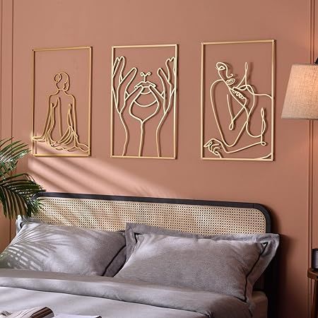 Gold Wall Decor Set of 3, 23.6 x 15.7 Inches Large Wall Decor, 0.12'' Thicker Modern Minimalist Wall Art for Bedroom, 3D Abstract Female Single Line Wall Decor, Wall Sculptures Gold Accent Decor for Living Room and Bathroom Black Wall Decor, Gold Wall Decor, Minimalist Wall Decor, Accent Wall Decor, Metal Wall Hangings, Metal Wall Art Decor, Gold Wall, Large Wall Decor, Single Line