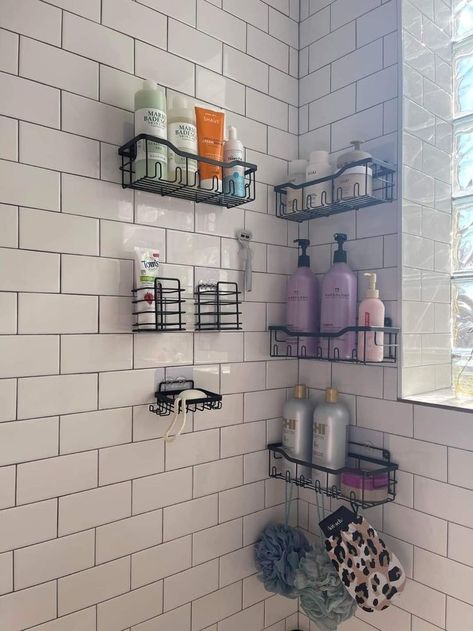 Shelves For Bathroom, Bathroom Shower Organization, Shower Caddies, Dorm Bathroom, Shower Organizer, Aesthetic Old, Classy Home, Restroom Decor, Shower Organization