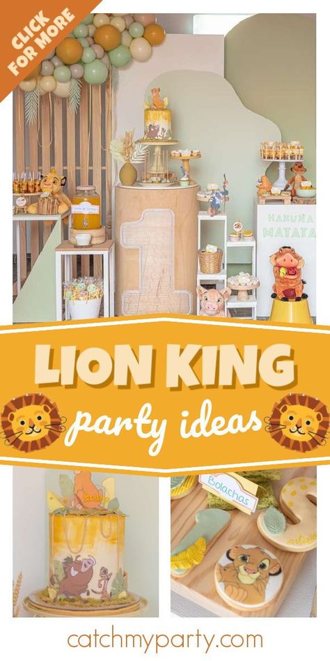 Lion One Year Old Party, The Lion King Theme Party, 1st Birthday Lion King Theme, Lion King Birthday Party Ideas Boys, Lion King 1st Birthday Party Ideas Boys, Lion King 2nd Birthday Party Ideas, Simba Theme Birthday Party, The Lion King Birthday Party Ideas, Lion First Birthday Party Boy