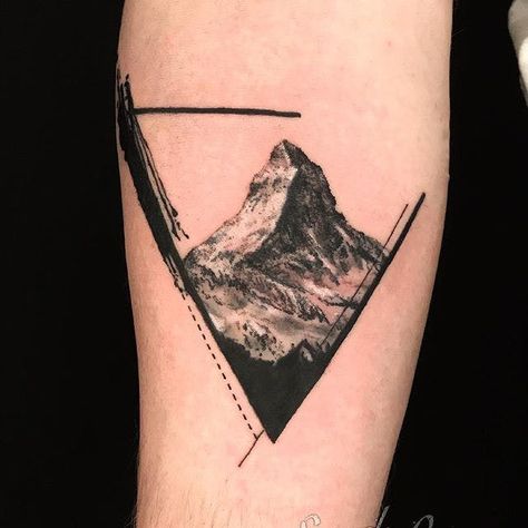 Mountain Forearm Tattoo, Matterhorn Tattoo, Climbing Tattoo, Element Tattoo, Mountain Tattoos, Tatuagem Masculina Pequena, Mountain Tattoo Design, Small Forearm Tattoos, Triangle Tattoos