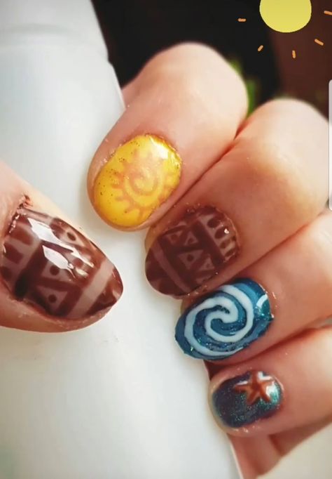 Moana themed nail-art Moana Nail Art, Moana Nails, Moana Makeup, Party Makeup, Moana, Nail Polish, Nail Art, Nails, Makeup