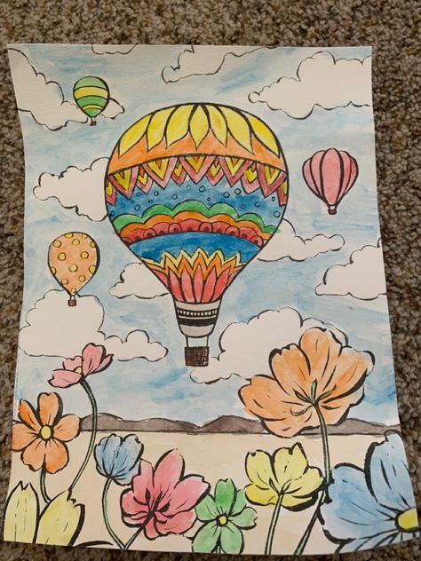 Hot Air Balloon Drawing, Ocean Art Painting, Easy Art For Kids, Color Drawing Art, Album Scrapbook, Anime Crafts, Art Activities For Kids, Spring Art, Art Lesson Plans