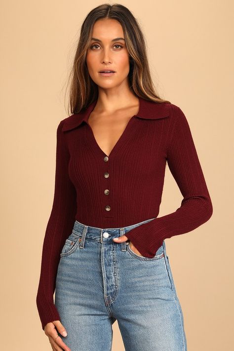 Maroon Bodysuit Outfit, Burgundy Bodysuit Outfits, Maroon Top Outfit, Bodysuit Outfit Summer, Lace Bodysuit Outfit, Collared Bodysuit, Maroon Bodysuit, Burgundy Bodysuit, Maroon Outfit