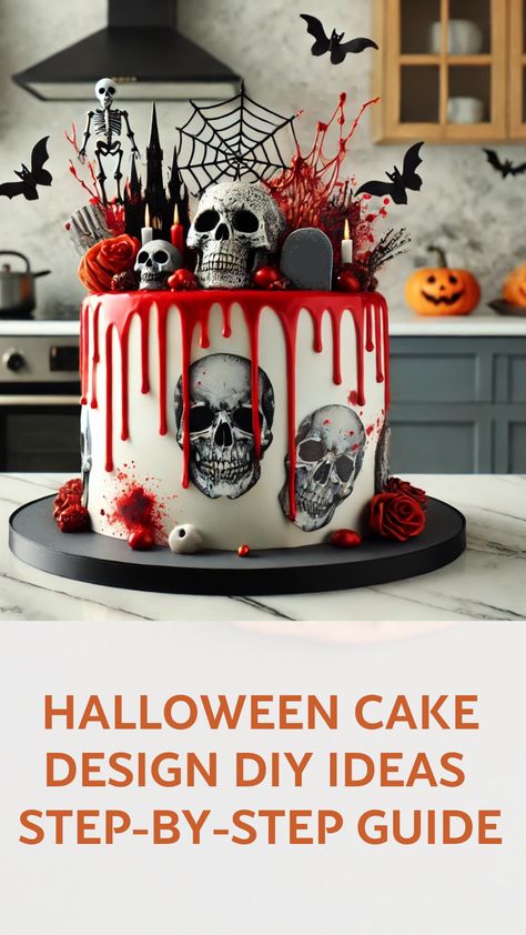 Create a spine-chilling centerpiece with our white cake, complete with dramatic red drip icing and eerie skull decorations. Perfect for adding a touch of horror to your Halloween spread!  #HalloweenCake #CakeDecorating #WhiteCake #SkullDecorations #SpookyDesserts #HalloweenIdeas Diy Halloween Cake, Halloween Skull Cake, Drip Icing, Halloween Cakes Diy, Halloween Cake Design, Halloween Spread, Halloween Cake Ideas, Skull Decorations, Red Drip