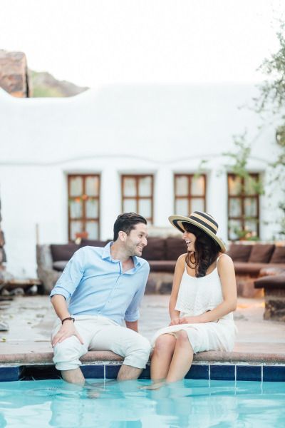 Poolside cuties: http://www.stylemepretty.com/california-weddings/palm-springs/2015/07/23/romantic-poolside-engagement/ | Photography: Kristina Adams - http://www.kristinaadamsphotography.com/ Pre Wedding Photoshoot Swimming Pool, Pool Side Pre Wedding Shoot, Poolside Couple Photoshoot, Swimming Pool Pre Wedding Shoot, Resort Couple Photoshoot, Pool Prenup Ideas, Swimming Pool Couple Photoshoot, Resort Photoshoot Ideas Couple, Poolside Engagement Photos