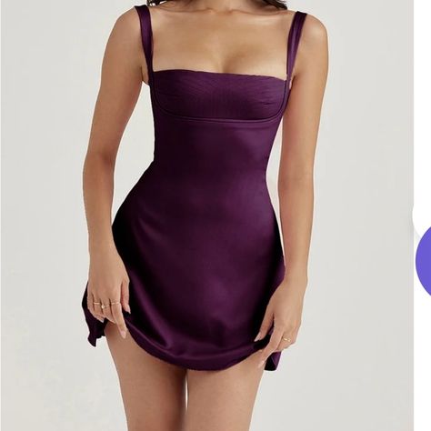 Dark Plum Mini Dresses. Never Worn, New With Tags. Original Order Says House Of Cb But Tags Do Not. Bustline Has Some Quilting. See Pics. Gaun Fashion, Purple Mini Dresses, Mode Casual, Grad Dresses, Satin Mini Dress, Hoco Dresses, Looks Style, Fancy Dresses, Purple Dress