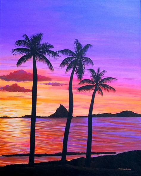 Hawaiian Sunset - Southwest & Florals by Carol Sunset Canvas Painting, Sunset Painting Acrylic, Hawaiian Sunset, Hawaiian Art, Sunset Canvas, Georges Braque, Realism Art, Sunset Painting, Beach Painting