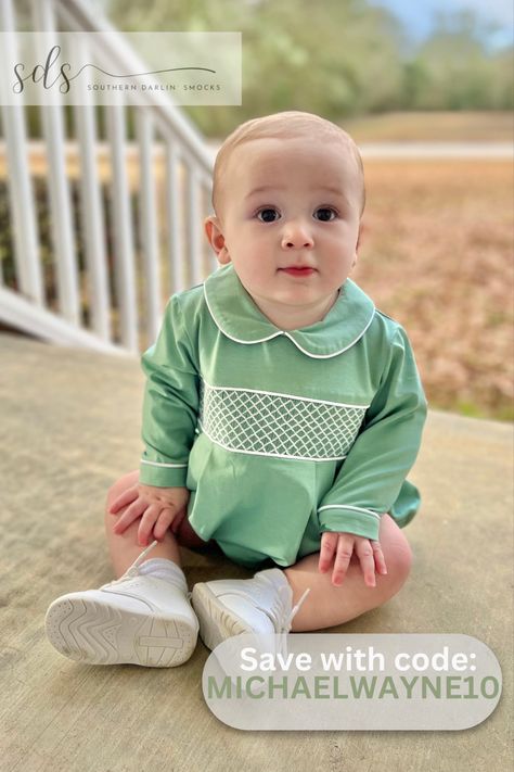 Baby Boy classic sage Bubble Piece by Southern Darlin Smocks #heirloom #classybaby #babyboyoutfits Boys Smocked Outfits, Boys Smock, Smocked Clothes, Baby Boy Style, English Wedding, Kid Clothes, New Adventure, Church Outfits