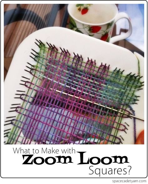 What to Make with Zoom Loom Squares -- Ideas from SpaceCadet Mini Loom Projects, Zoom Loom Projects Ideas, Zoom Loom Patterns, Square Loom Projects, Zoom Loom Projects, Pin Loom Projects, Pin Loom Weaving Projects, Things To Make With Yarn, Zoom Loom