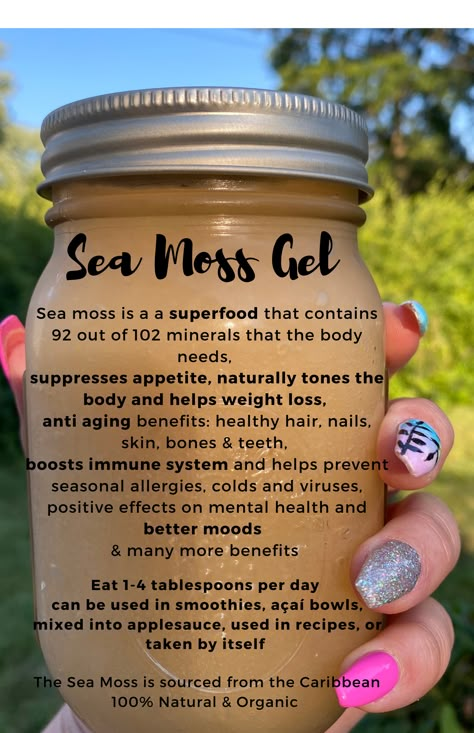 Sea Moss Gel has so many benefits! Get your health in check this summer and order a jar today! Seamoss Benefits Skin, Sea Moss Health Benefits, Benefits Of Seamoss Gel, Sea Moss For Skin, How To Use Sea Moss, Sea Moss Smoothie Recipes, Sea Moss Gel Benefits For Women, Seamoss Gel Benefits, Seamoss Benefits For Women