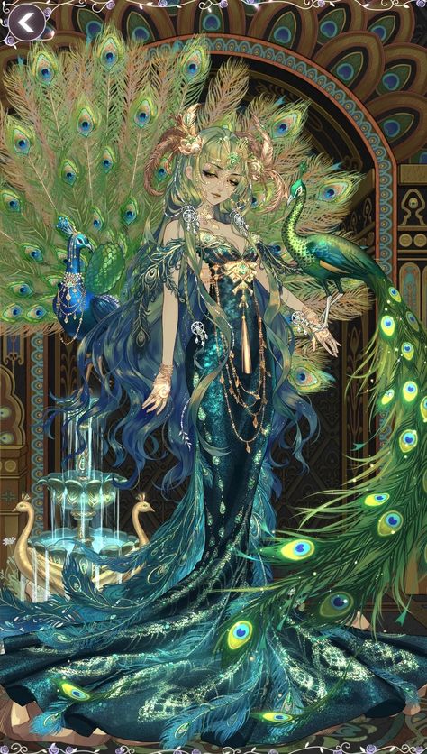 Peacock Fantasy Art, Peacock Human Hybrid, Peacock Character Design, Peacock Human, Peacock Oc, Peacock Clothes, Peacock Woman, Peacock Suit, Peacock Gown