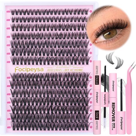 Eyelash Extension Kit D Curl Lash Clusters 280pcs DIY Lash Extension Kit 40D Individual Lashes with Lash Bond and Seal and Remover Lash Applicator DIY Lashes Kit for Individual Eyelashes Beginners Diy Lashes, Lash Extension Kit, Lash Clusters, Eyelash Extension Kits, Diy Lash Extensions, Curl Lashes, Individual Eyelashes, Individual Lashes, Lash Extension