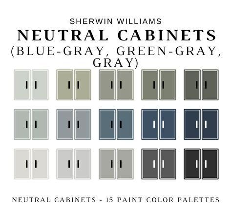 The PDF contains EVERYTHING you need to KNOW about Sherwin Williams NEUTRAL KITCHEN CABINET, BATHROOM VANITY, or BUILT-IN SHELVES Paint Colors! It includes a list of 15 complementary Sherwin Williams NEUTRAL CABINET Paint Colors (green-gray, blue-gray, navy blue, gray, black) that will best work in a home. This is a PREPACKAGED Color Palette Selection Listing that includes the Sherwin Williams complementary color recommendations of those cabinets with respect to HARDWARE options, BACKSPLASH TILE Blue Counters In Kitchen, Two Tone Kitchen Cabinets Black Hardware, Mitch Cabinet Colors, Sage Blue Kitchen Cabinets, Green Colored Kitchen Cabinets, Analytical Gray Cabinets, Sage Color Cabinets Kitchen, Best Grey Cabinet Paint Colors, Navy Blue Kitchen Cabinets Farmhouse Butcher Block