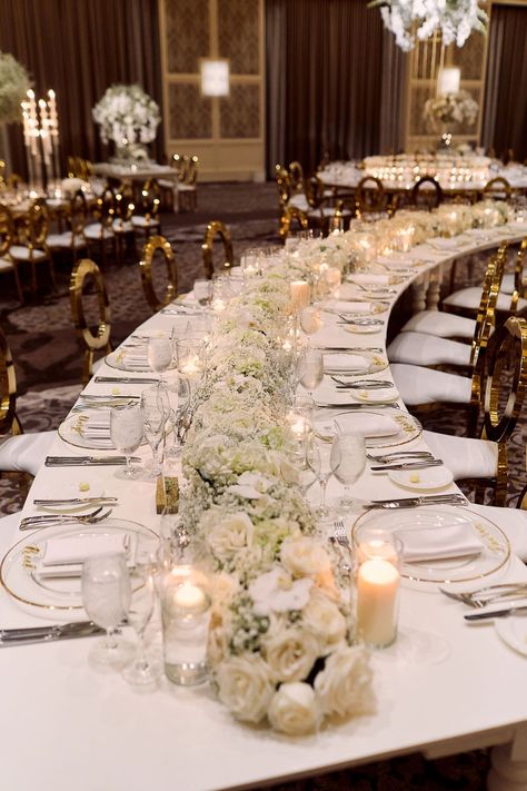 Serpentine Tables Wedding, Long Table Reception, Luxury Winter Wedding, Winter Ceremony, Round Wedding Tables, Feasting Table, Round Table Decor, Ballroom Reception, Wedding Hall Decorations