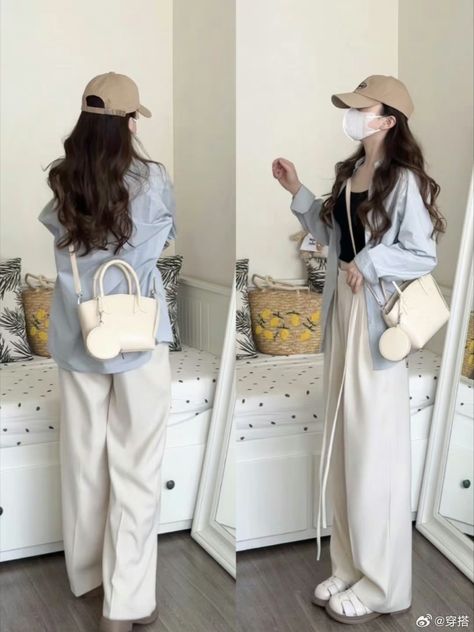 Douyin Outfits Casual, Korean Street Fashion Summer 2024, Asian Spring Outfits, Korean Spring Outfit, Spring Korean Outfit, Simple Ootd Casual, Summer Korean Outfits Street Styles, Korean Casual Outfits Summer, Korean Daily Outfit