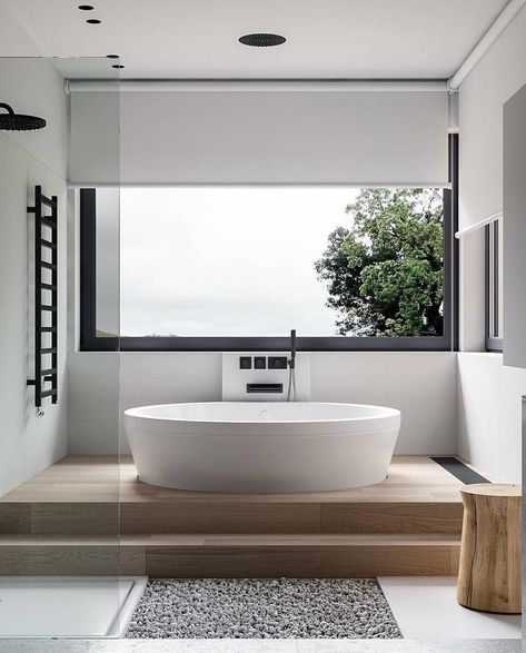 A step by step guide on how to relax. Step 1. Climb the stairs and take a bath. Step 2. Enjoy the view. 🛀  #bathroominspo #roomwithaview #windowview Tile Sink, Bath Luxury, Latest Bathroom Designs, Scandi Interior, Bathroom Freestanding, Bathroom Improvements, Guest Bathroom Remodel, Bathroom Design Trends, Studio Apt