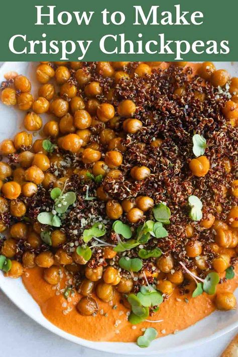 Crispy Roasted Chickpeas Recipe Paprika Dip, Roasted Chickpeas Recipe, Crispy Roasted Chickpeas, Vegan Chickpea Recipes, Chickpea Recipes Roasted, Roasted Red Pepper Dip, Crispy Quinoa, Chickpeas Recipe, Protein Rich Snacks