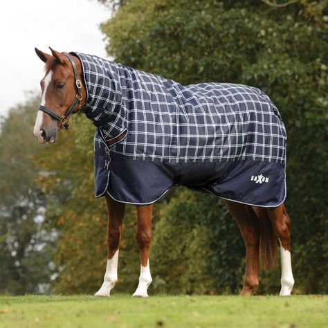 Saxon Defiant 600D Mediumweight 200g Combo Neck Turnout Rug Navy Plaid 1006341024 Turnout Rug, Mini Pony, Horse Rugs, Rug Size Guide, Horse Blankets, How To Have Twins, Navy Rug, Jodhpur, Country Outfits