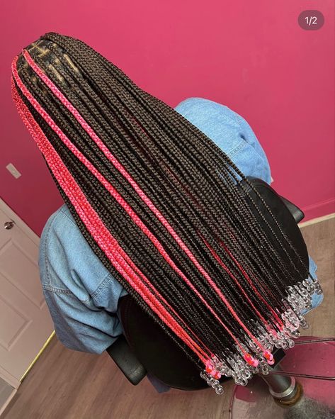 Pink Pikaboo Braids, Knotless Braids Waist Length, Colored Extensions, Peekaboo Hair Colors, Braiding Hair Colors, Cute Box Braids, Soft Locs, Short Box Braids Hairstyles, Braids Ideas