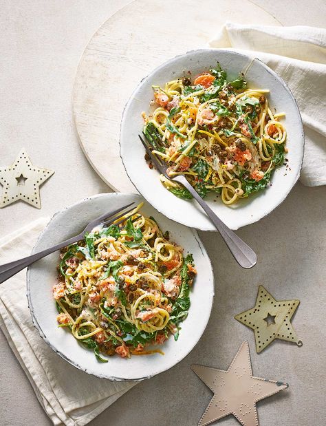 Pasta With Capers, Crispy Capers, Salmon Spaghetti, Pan Pasta, Smoked Salmon Pasta, Sainsburys Recipes, Capers Recipe, One Pan Pasta, Salmon Pasta