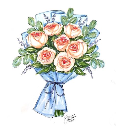 How To Draw A Bouquet, Flower Bouquet Aesthetic Drawing, Flower Bouquet Drawings, Flower Bouquet Sketch, Bunch Of Flowers Drawing, Bouquet Of Flowers Drawing, Flower Bouquet Drawing, Romantic Drawing, White Rose Bouquet