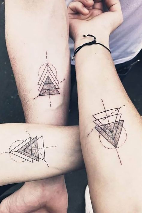 Brother Tattoo Ideas For Sister, Tattoo Ideas For Brothers, Geometric Shapes Tattoo, Matching Brother Tattoos, Shapes Tattoo, Bro Tattoos, Geometric Shape Tattoo, Brother And Sister Tattoo Ideas, 20 Tattoo