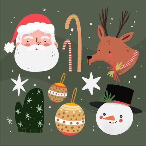 Christmas Cute Illustration, Cute Christmas Illustration, Christmas Illustration Design, Christmas Vector Illustration, Santa Illustration, Christmas Card Illustration, Hand Drawn Christmas, Xmas Sticker, 귀여운 음식 그림