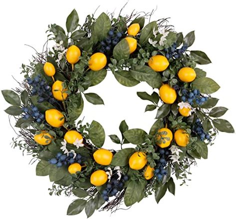 Beautiful Door Wreaths, Kitchen Centerpiece, Fruit Wreath, Spring Fruit, Lemon Wreath, Artificial Fruit, Lemon Decor, Artificial Wreath, Holiday Mood