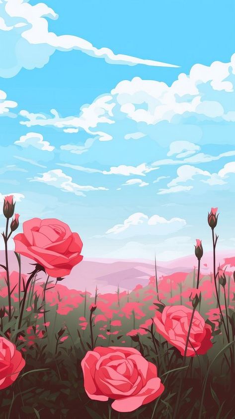 Red roses and field landscape backgrounds outdoors flower. | free image by rawpixel.com / Wan Field Of Roses Painting, Rose Field Painting, Red Rose Field, Flower Shop Illustration, Animated Roses, Soft Red Background, Red Rose Illustration, Call Background, Rose Field