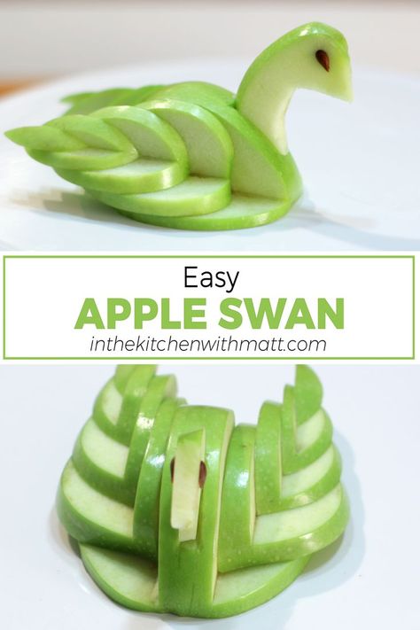 A swan carved out of apples on a white plate. Apple Swan, Fruit Presentation, Fruit Creations, Fettuccine Alfredo Recipes, Fall Snacks, Charcuterie Inspiration, Food Carving, Food Projects, Easiest Apples