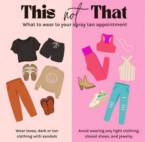 For the best results wear Loose fitting clothing after your spray tan … ideas are in the pictures, but also consider sun dresses, maxi dresses, or if it’s an evening spray - just wear your oversized PJs! We can use a powder dusting for a barrier between your clothing and the tanning solution, but taking all the precautions while your tan is developing is the way to a smooth even tan! #beettan #beettancertified #BeetTanTraverseCity Spray Tan Outfit What To Wear, What To Do Before A Spray Tan, Spray Tan Information, Spray Tan Specials, Prepare For Spray Tan, Self Tanning Lotions, Tanning Mousse, Sunless Tanning, Natural Preservatives