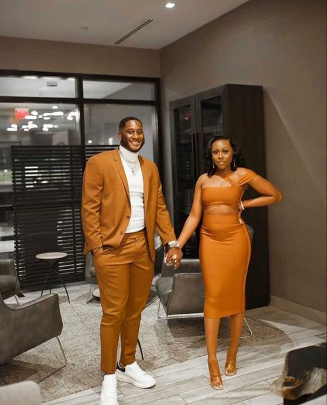 Couple Cocktail Attire, Black Couple Outfits Matching Classy, Black Couple Wedding Guest Outfit, Couple Birthday Outfit Ideas, All White Couple Outfits, Black Couples Outfits Coordinating, Wedding Date Outfit Couple, Couple Outfits Matching Classy Wedding, Black Couple Date Night Outfit